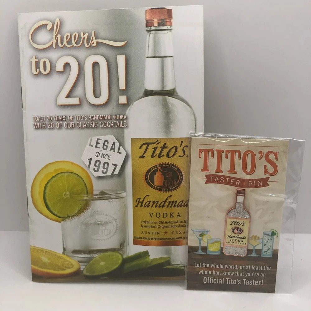 Tito’s Vodka Taster Pin 20 Year Collectible and Recipe Booklet